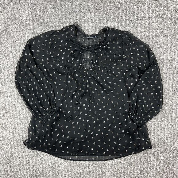 Abercrombie & Fitch Blouse Womens XS Black Floral Long Sleeve Sheer Top Boho - Picture 1 of 10